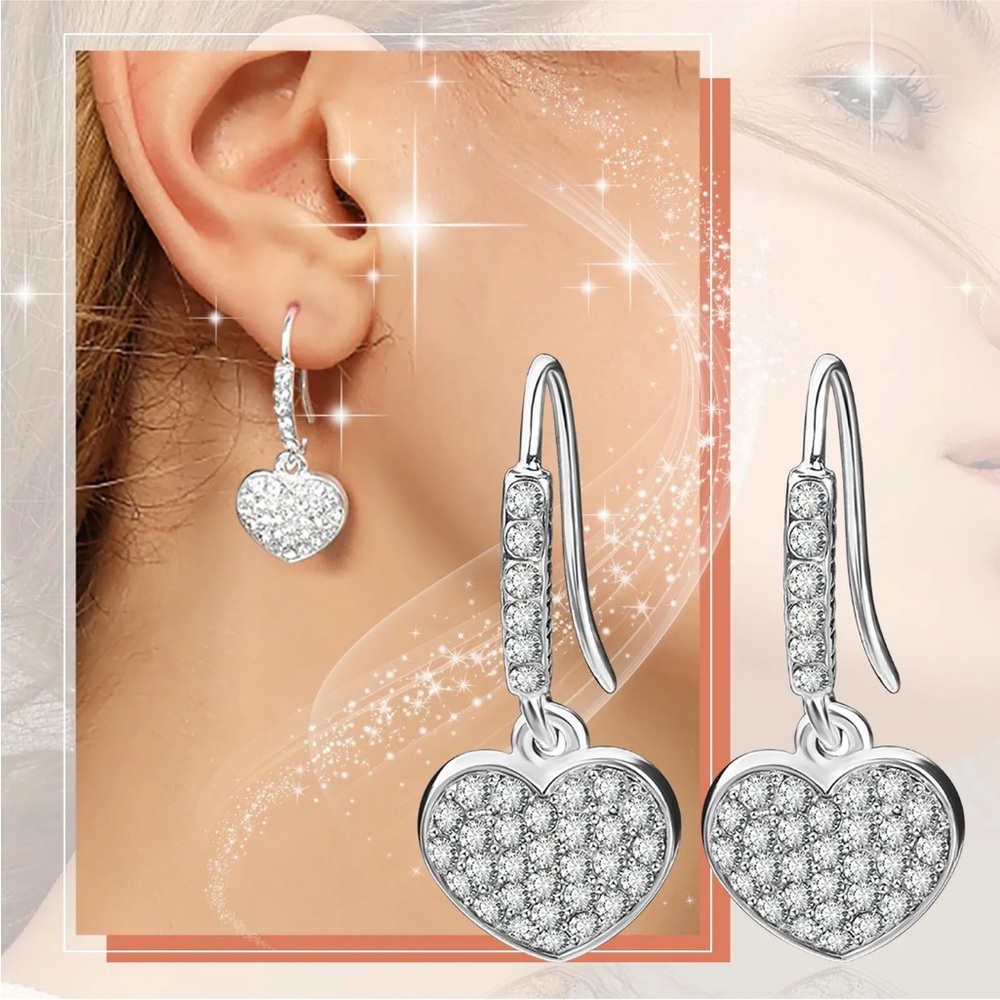 Simple Fashion Full Diamond Heart Earrings Peach Heart Electroplating Tremella